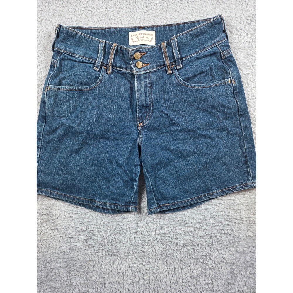 Levi Strauss Signature Jean Shorts 4 Blue Womens Double Button Flap Pocket Denim